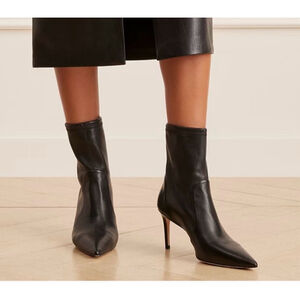 New Stuart Weitzman Black Power Stretch Leather Bootie 100 Size 8.5
